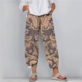thumbnail image 2 of Taqqpue Womens Linen Pants Loose Floral Prirted Elastic High Waisted Wide Leg Pants Baggy Lounge Pant Comfy Soft Trousers Resort Wear Relaxed Fit Straight Leg Crop Trousers with Pockets, 2 of 5