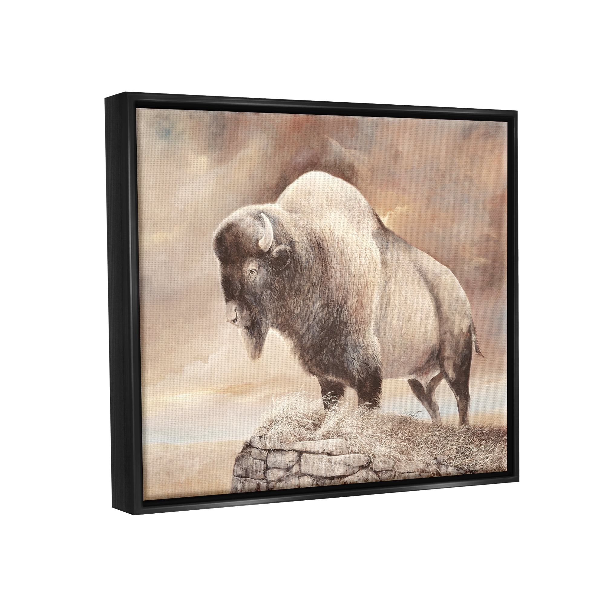 Stupell Wildlife Bison Forest Nature Scenery Animals & Insects Painting Black Floater Framed Art Print Wall Art