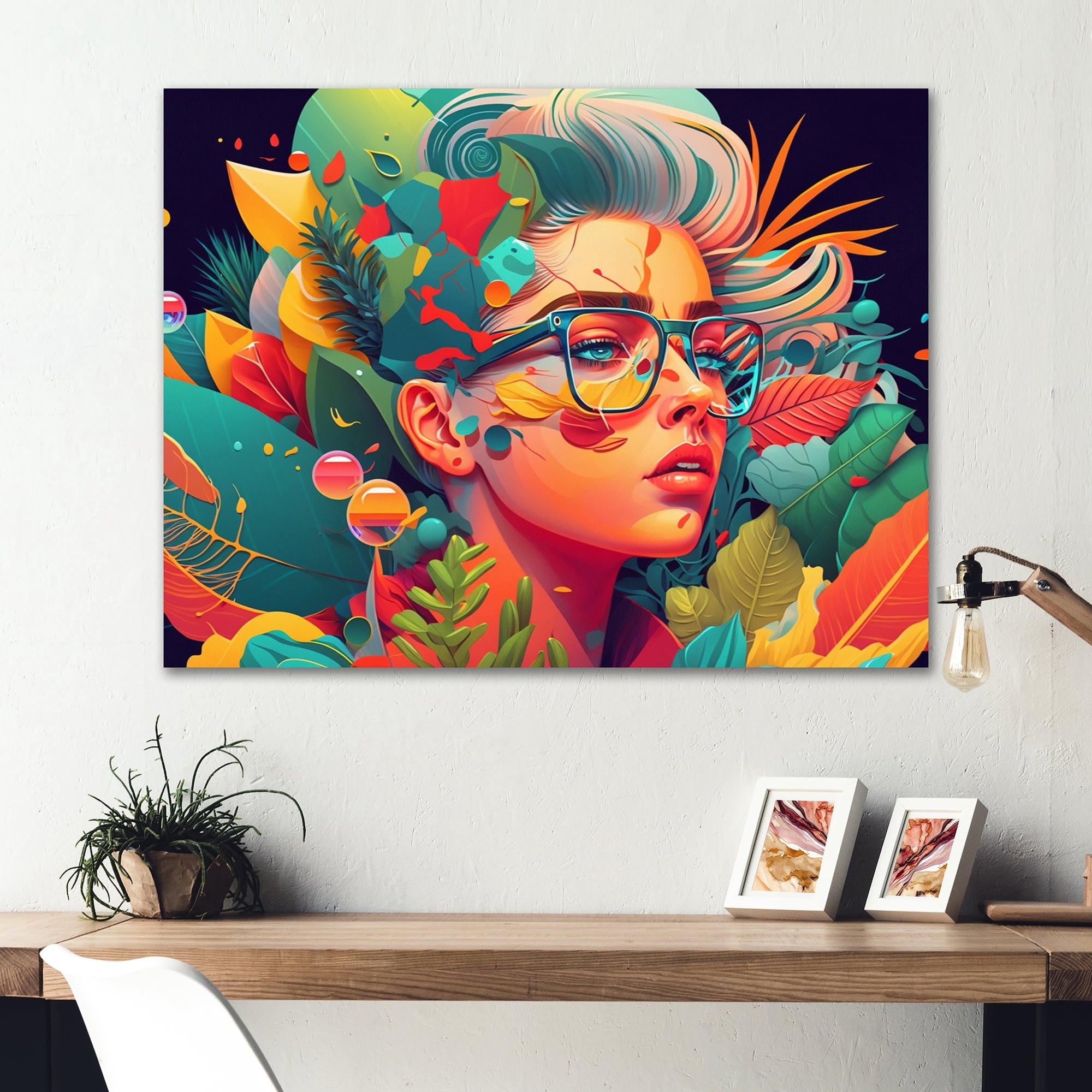Designart Colorful Image Of Woman'S Face Canvas Wall Art