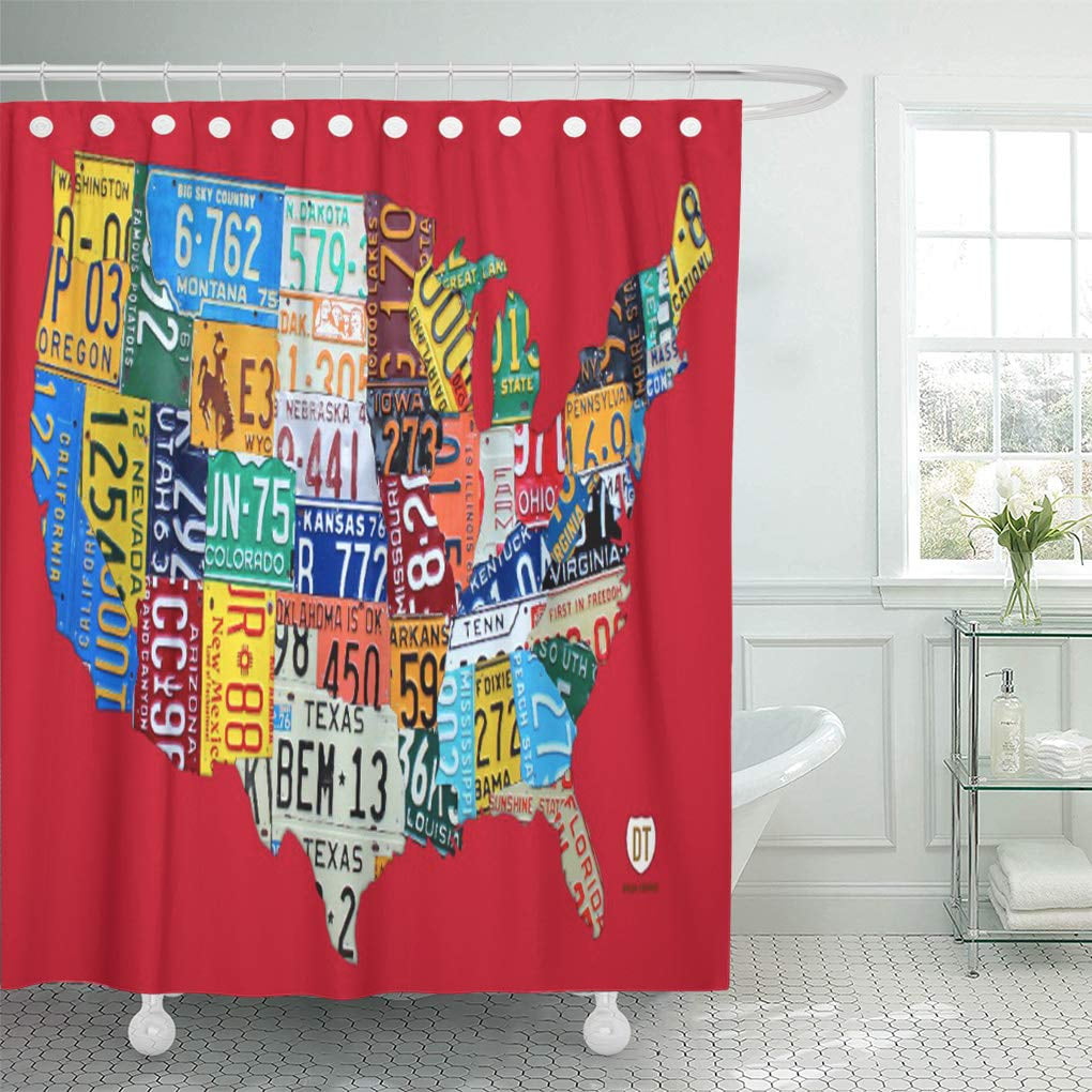 Yusdecor Green Vintage License Plate Map Of The Usa Red Bathroom Decor Bath Shower Curtain 66x72 Inch Walmart Canada