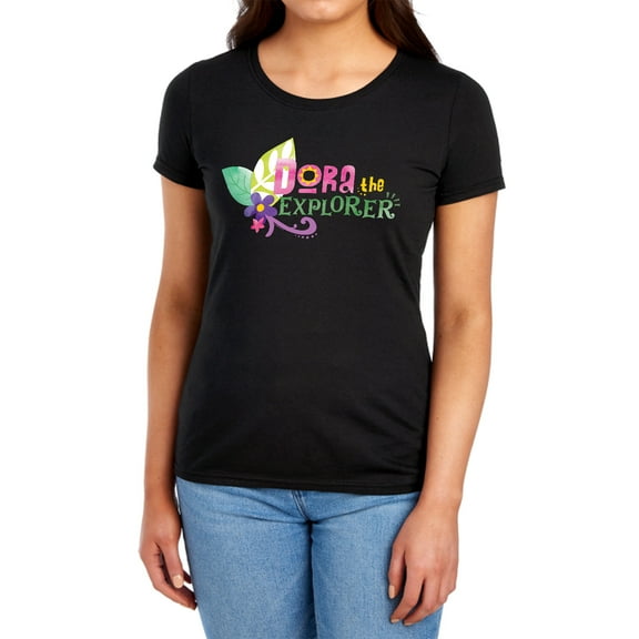 Popfunk Dora The Explorer Floral Lettering Women's T Shirt, Black, Small