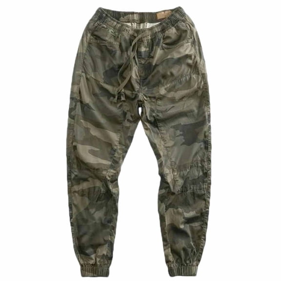 Men’s Camouflage Print Jogger Pants Elastic Waist Drawstring Cargo Style Casual Trousers for Outdoor Wear