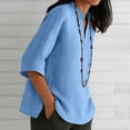 thumbnail image 7 of thefmos Women Plus Size Fall V Neck 3/4 Sleeve Blouses Casual Boho Tops for Women Loose Fit Comfy Solid Pullover Shirts Trendy Basic Tees Winter Business Work Clothes, Light Blue L, 7 of 7