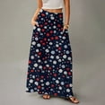 thumbnail image 4 of Yucgh Women's Floral Print Flowy Maxi Skirt, Bohemian Casual Summer Skirt, Beach Vacation Dress with Elastic Waist & Tiered Hem,Navy,2XL, 4 of 5