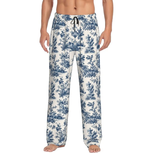 Fotbe Vintage Floral 1 Pantalones de Pijama para Hombre, Pantalones de Dormir, Pantalones de Casa con Cintura Ajustable y Bolsillos-Small