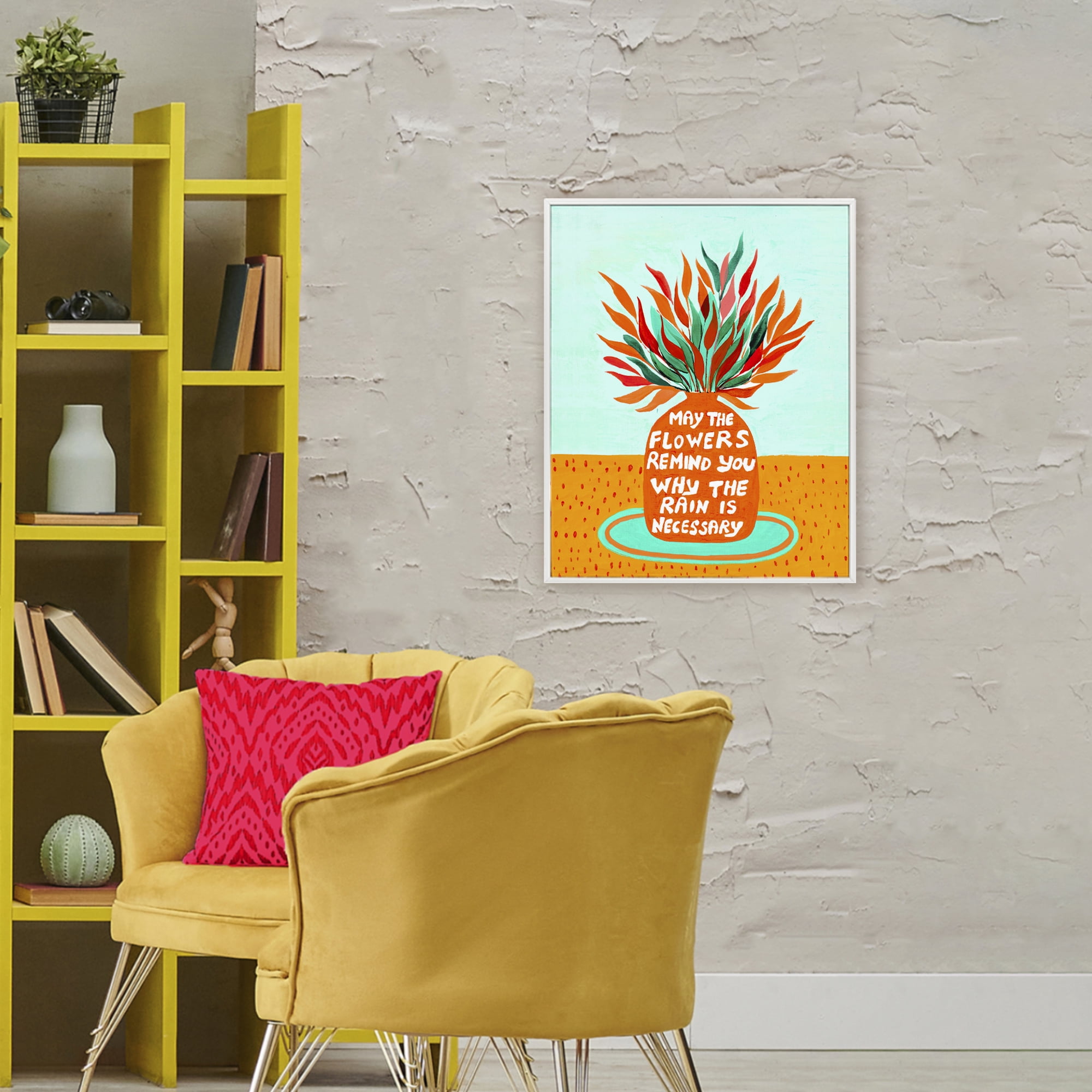 Flowers Remind Rain Is Necessary White Framed Giclee Art, design by Nabeela Rumi