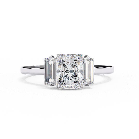 1.63 TCW Radiant Cut Lab Grown Diamond Engagement Ring, Three Stone Wedding Ring, Side Baguette Lab Diamonds, IGI Certified Ring for Women
