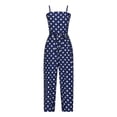 thumbnail image 5 of Gaecuw Jumpsuits for Women Sleeveless Off the Shoulder Strapless Overall Band Collar Polka Dot Onesie Strappy One Piece Outfits Loose Baggy Long Pants Wide Leg Summer Romper Calf Length Trousers, 5 of 6
