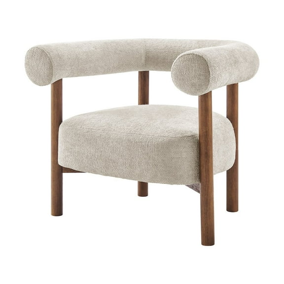 New Pacific Direct Vincent Chenille Accent Arm Chair Brown Legs in Cream