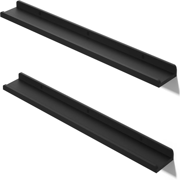 Love-KANKEI 48" Long Black Floating Shelves with Lip,Solid Wood,Set of 2 | Protective Ledge,Easy to Install,26 Lbs/shelf,For Bedroom Living Room Bathroom Kitchen Office,Nursery Display,Wall Decor