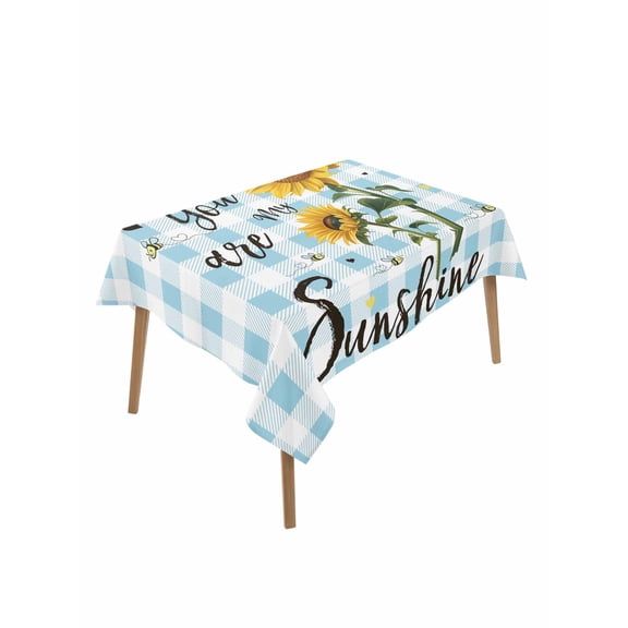 Sunflower Table Cloth, Blue Plaid Farmhouse You Are My Sunshine Waterproof Tablecloth for Rectangle Tables, Reusable Washable Fabric Table Cover for Restaurant Kitchen Dining Tables 60"x84"
