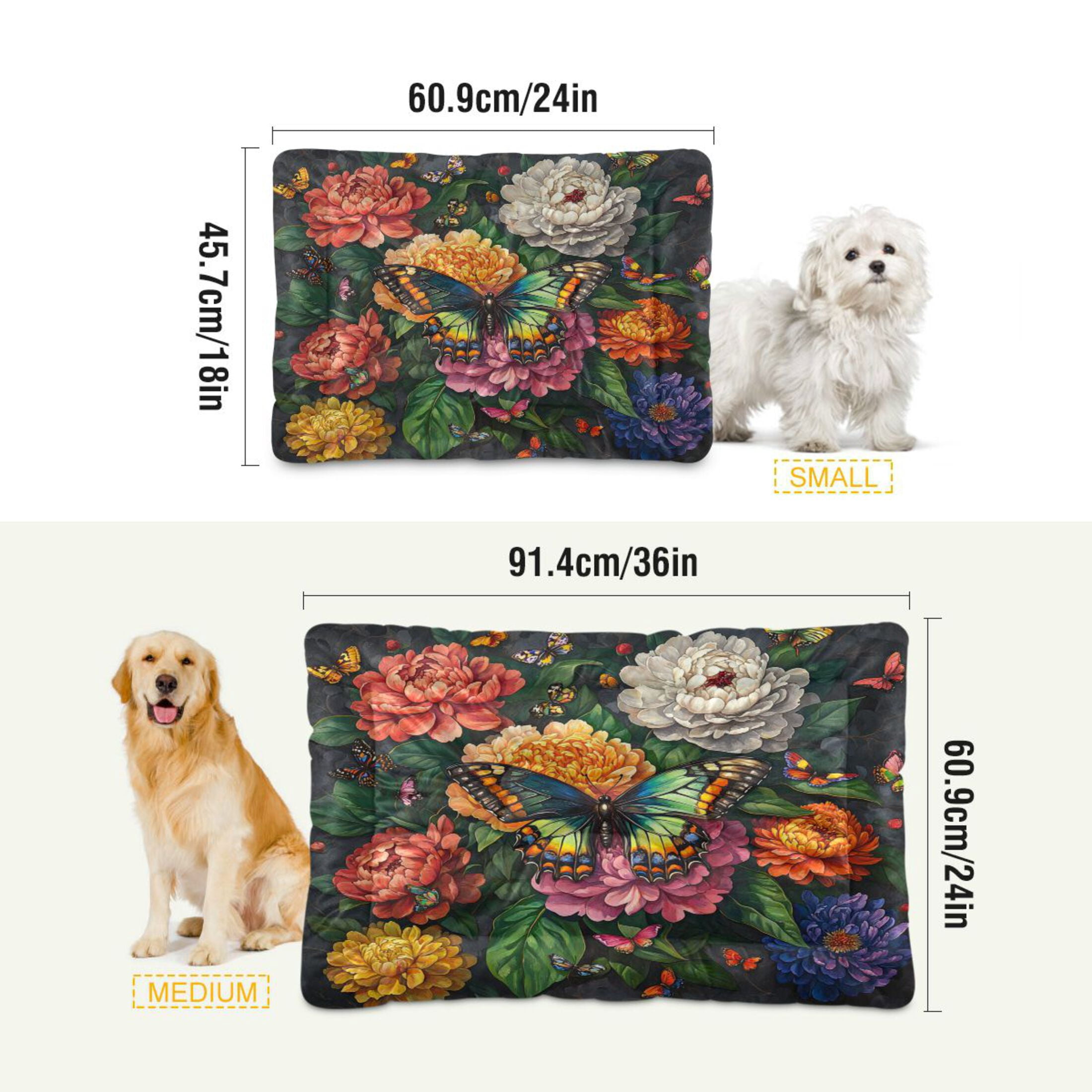 Qxltty Peony Butterfly Paintings Ped Pad Wear-resistant and Hard to Bite Through Sleeping Pad for Small Medium Large Dogs Winter Pet Bed 36×24in