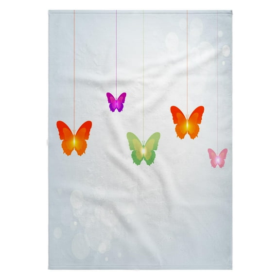 3dRose, Cute Orange, Green, Purple, and Pink Dangling Butterflies, 22x30 Bath Hand Pool Towel