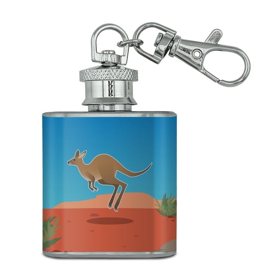 Kangaroo Hopping in the Australian Outback Stainless Steel 1oz Mini Flask Key Chain