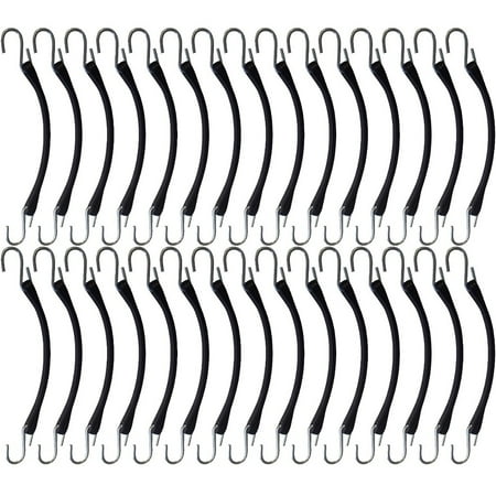 

(30) 9 Rubber Tarp Straps Black Heavy Duty w/ Hooks Natural Fasten Bungee Cord