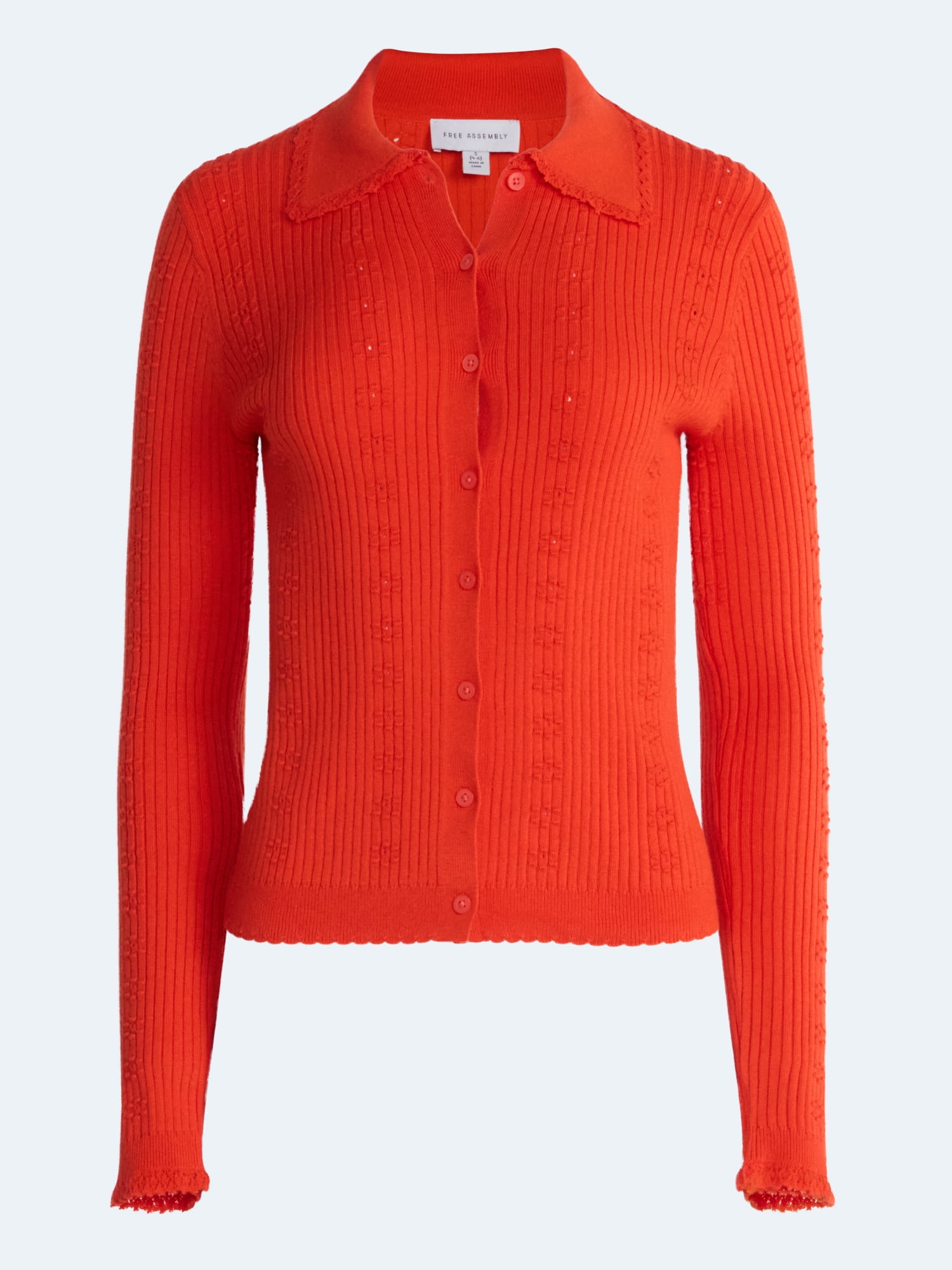 Free Assembly Women's and Women's Plus Pointelle Trim Cardigan Sweater, Lightweight, Sizes XS-4X