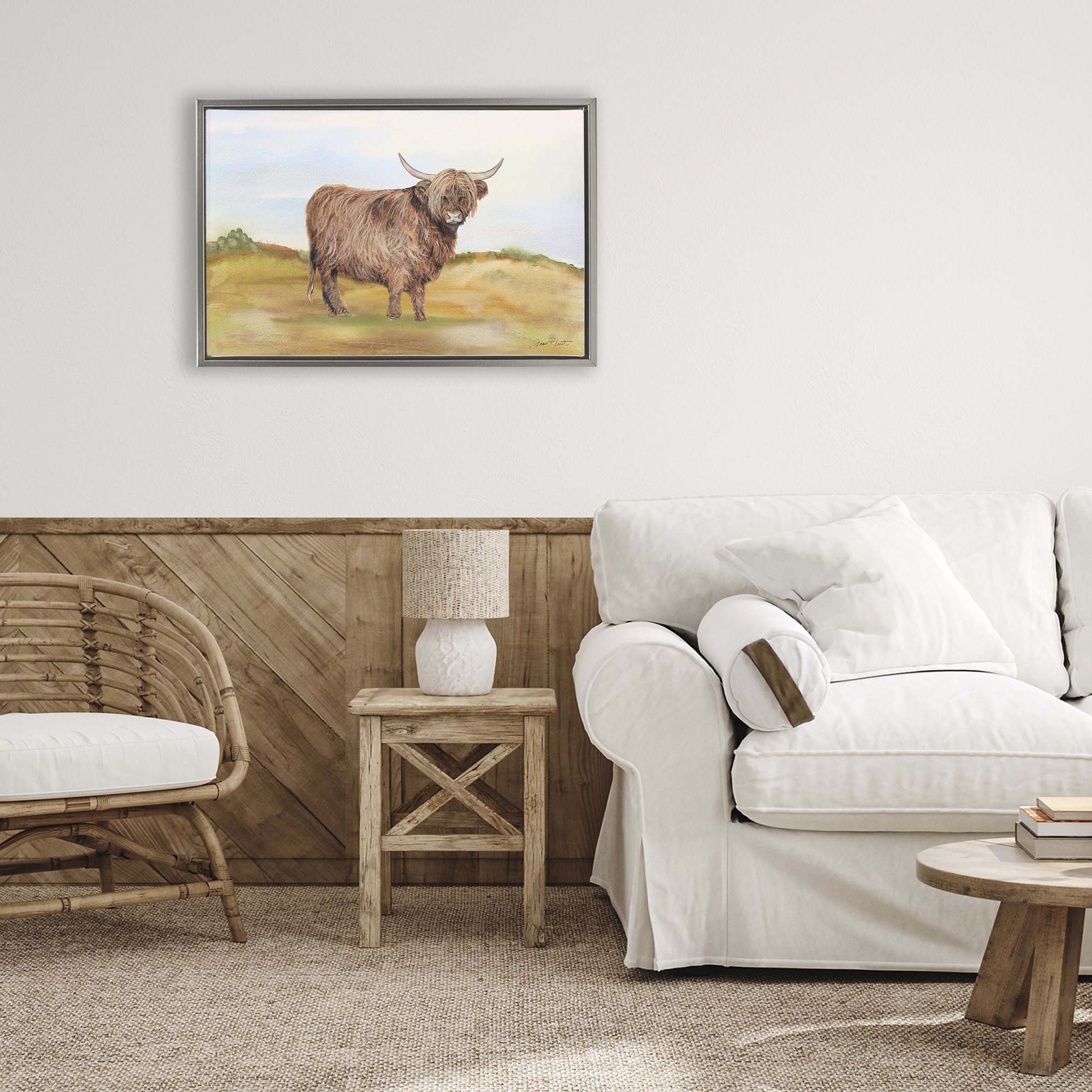 Farm Animal In Pasture Gray Framed Floater Canvas Wall Art, design by Jean Plout