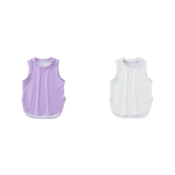 LUOGENLI 2 Pack Kids Girls Summer Athletic Solid Color Tank Tops Split Curved Hem Sleeveless Shirts for Gym Yoga Running Summer Tops for Girls 2024 12 160