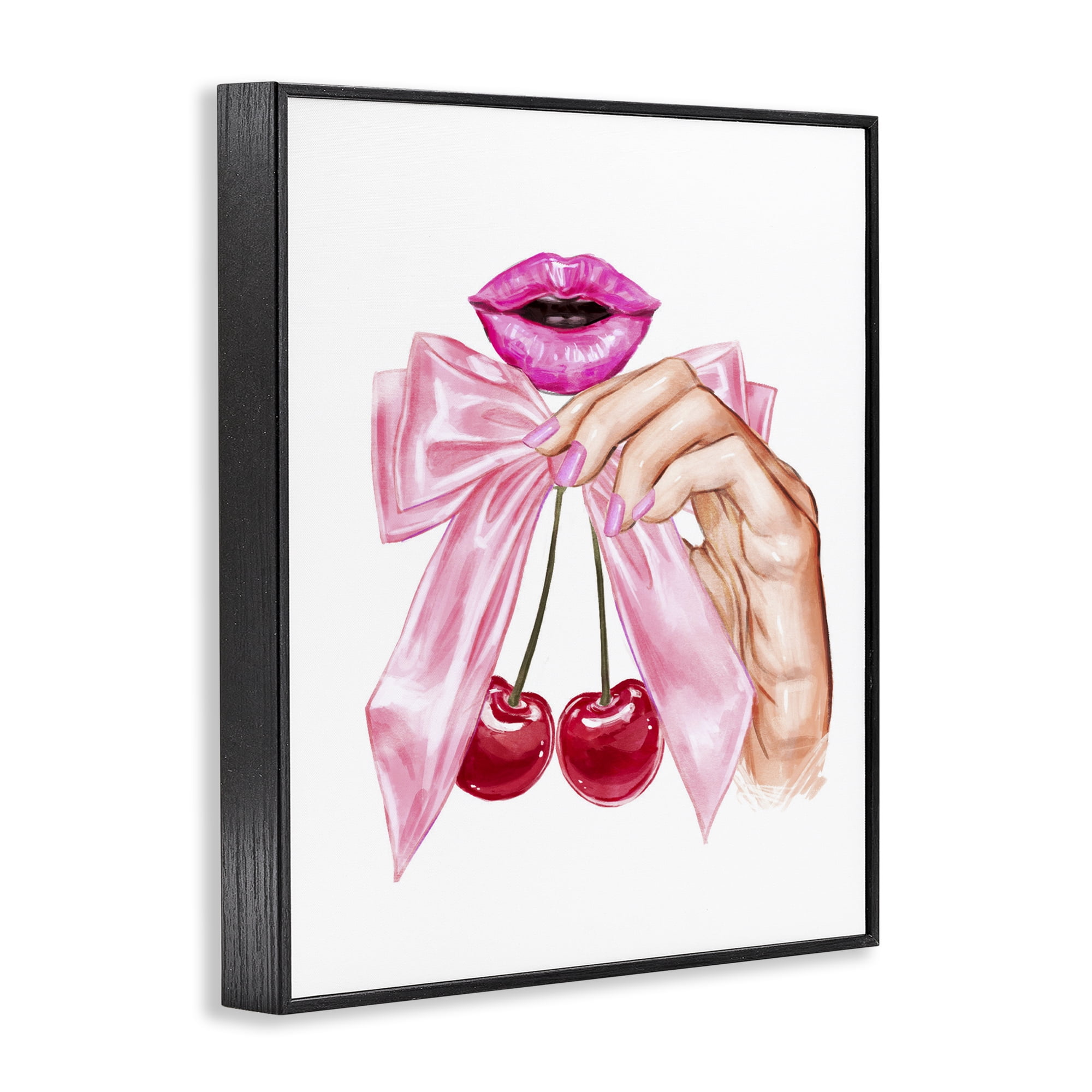 Stupell Industries Lips & Feminine Cherries Black Framed Giclee Art, design by Ziwei Li
