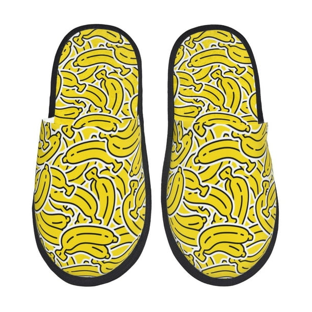 Fotbe Banana A Pantuflas Peludas para Mujer con Estampado, Zapatillas de Peluche, Zapatos de Invierno para Casa, Uso Interior y Exterior-Large