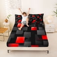 thumbnail image 3 of Manfei Abstract 3D Cube Queen Sheets, Geometric Checkered Queen Sheet Sets, Black and Red, Black Reversible 4pcs1 Flat Sheet + 1 Fitted Sheet + 2 Pillowcases, 3 of 6