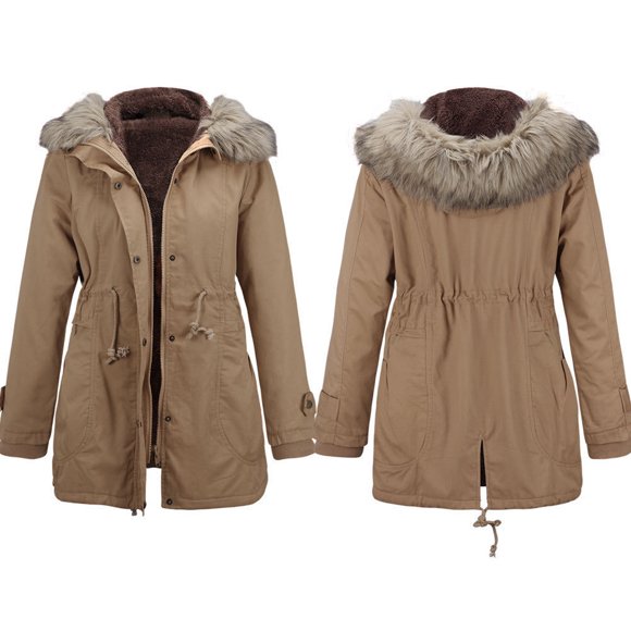 EGNMCR Womens Long Puffer Coat, Long Sleeve Padded Winter Down Coats, Hooded Parka Jacket Womens Warm Long Coat Fur Collar Hooded Jacket Slim Winter Parka Outwear Coats Women Coat