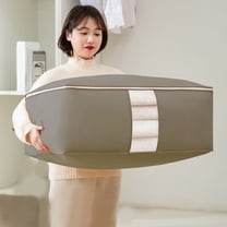 Large Capacity Storage Bag for Comforters & Blankets | Reinforced Handle & Sturdy Zipper | Foldable Clothes Organizer with Clear Window | Thick Fabric Bedding Storage (Pink/Gray)