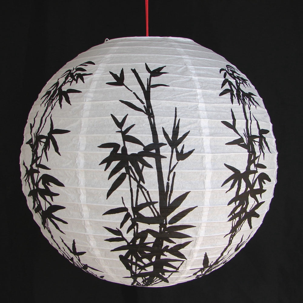 Lanternes en Papier Blanc Chinoises avec Images de Bambou