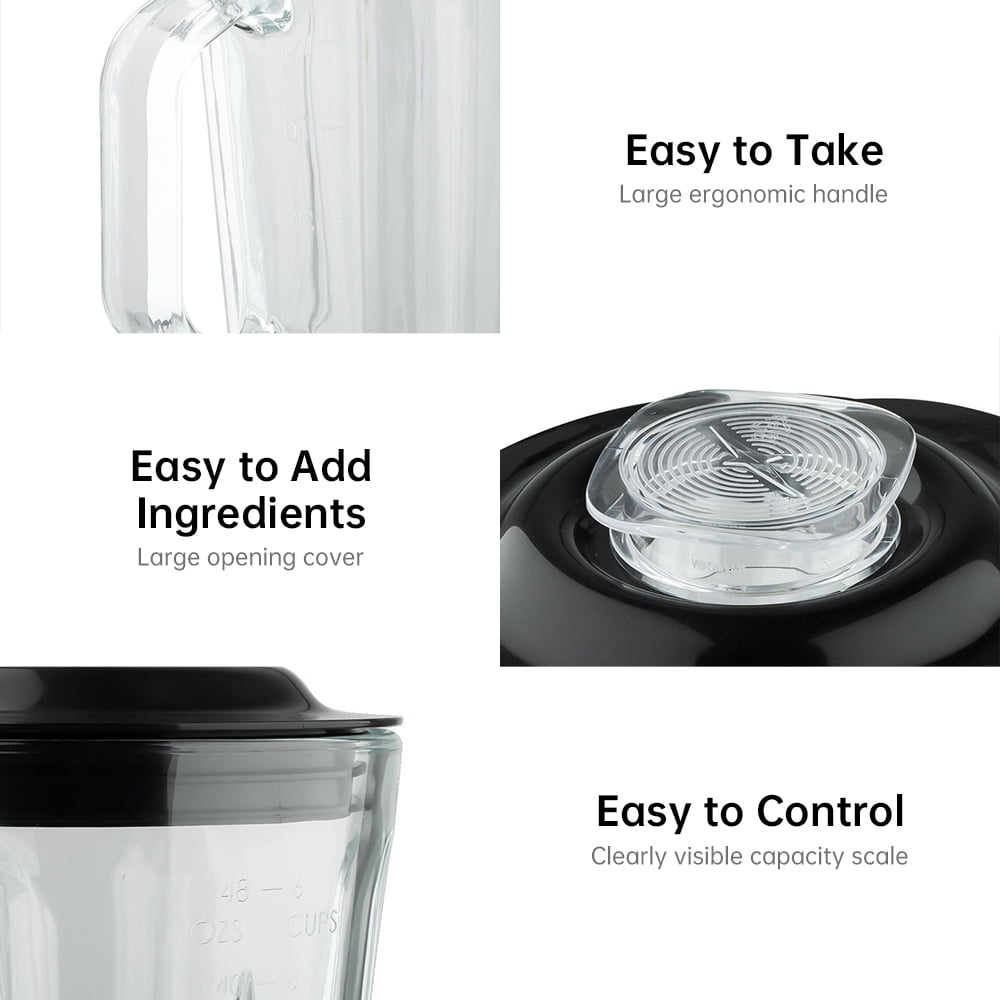 Professional Blender 500W Juicer Machines Smoothie Blender with 51 Oz Capacity Glass Jar for Kitchens and Home