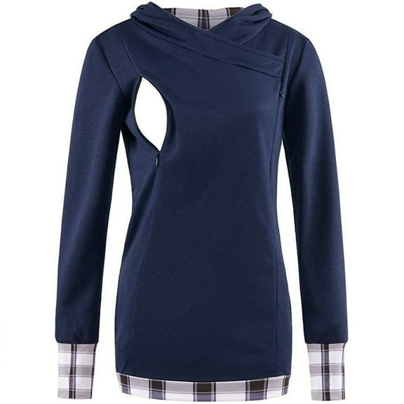 Women's Nursing Tops Long Sleeve Nursing Shirts Double Layer Maternity Clothes Breastfeeding Shirts Navy XXL