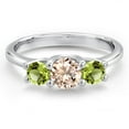 thumbnail image 3 of Gem Stone King 14K White Gold Peach Morganite & Green Peridot 3-Stone Engagement Ring | 1.00 Cttw | Round 5MM and 4MM | Three Stone Wedding Anniversary Promise Ring for Women (Size 5), 3 of 6
