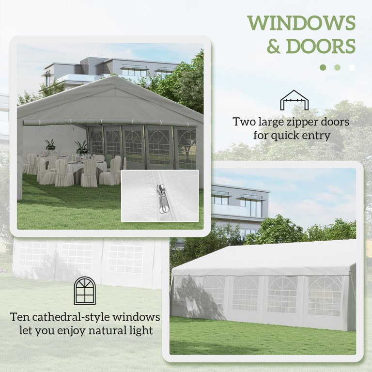 20' x 32' Heavy Duty Wedding Tent & Carport, Portable Garage with Removable Sidewalls, Large Outdoor Canopy with Windows for Events, White