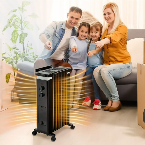 Radiador de Aceite Costway Portátil Calentador Eléctrico 3 Ajustes de Calor Negro