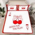 thumbnail image 2 of Manfei Cartoon Cute Cherry Bed Sheets, Initial A Letter King Sheets, Red Bowknot Ribbon Sheet Set, Ultra Soft Home Decor, 4pcs, 2 of 7