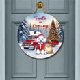 thumbnail image 2 of Santa is Coming Bichon Frise Merry Christmas Xmas Noel Truck Tree Round Wood Sign Bichons Dog Lovers Gifts Idea Hanging Wall Home Decor - 02023, 2 of 5