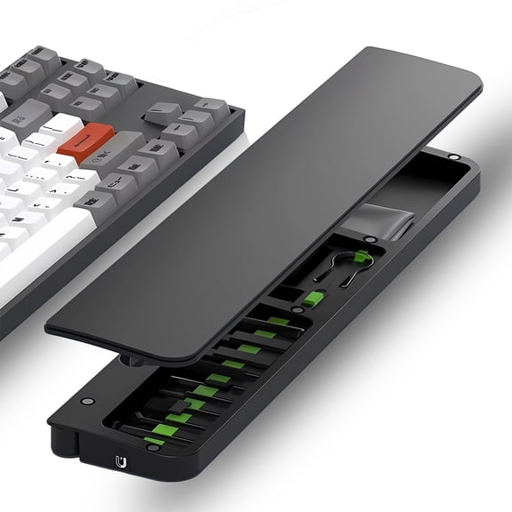 Elook Ergonomic Keyboard Wrist Rest with Built-in Cleaning Kit, Magnetic Non-Slip Wrist Cushion with Desktop Organizer & Phone Holder, Soft Waterproof Wrist Pad for Office Work, Gaming and Study, Bla