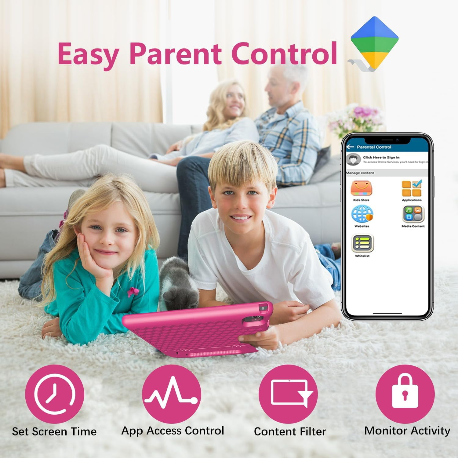 ITDULCET Kids Tablet 10 inch Android 14, 8GB RAM+64GB ROM Toddler Tablet for Children Teen, 2.4G & 5G WiFi, Dual Camera, 10.1" IPS HD Screen Family Link Parent Control, 2-Year Warranty