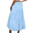 thumbnail image 4 of LOVZFMLL Long Skirts for Women Tired Boho Maxi Skirts Elastic Waist Swing Flowy Casual Solid Beach Vacation A-Line Dress Light Blue L, 4 of 8