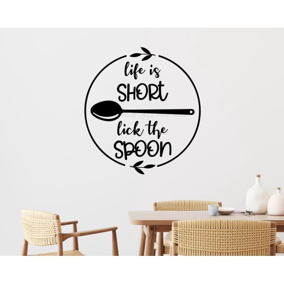 Kitchen Wall Decals Life Is Short Lick Spoon Circle Art Sticker Vinyl Decor 21x23-Inch Black