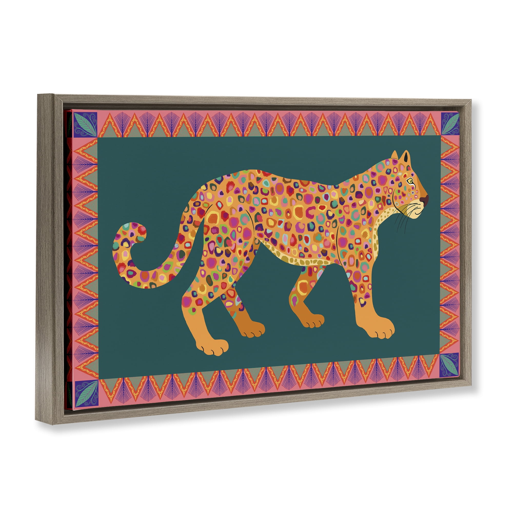 Stupell Industries Bold Patterned Lion Animals Painting Brown Floater Framed Canvas Art Print Wall Art, 25 x 17