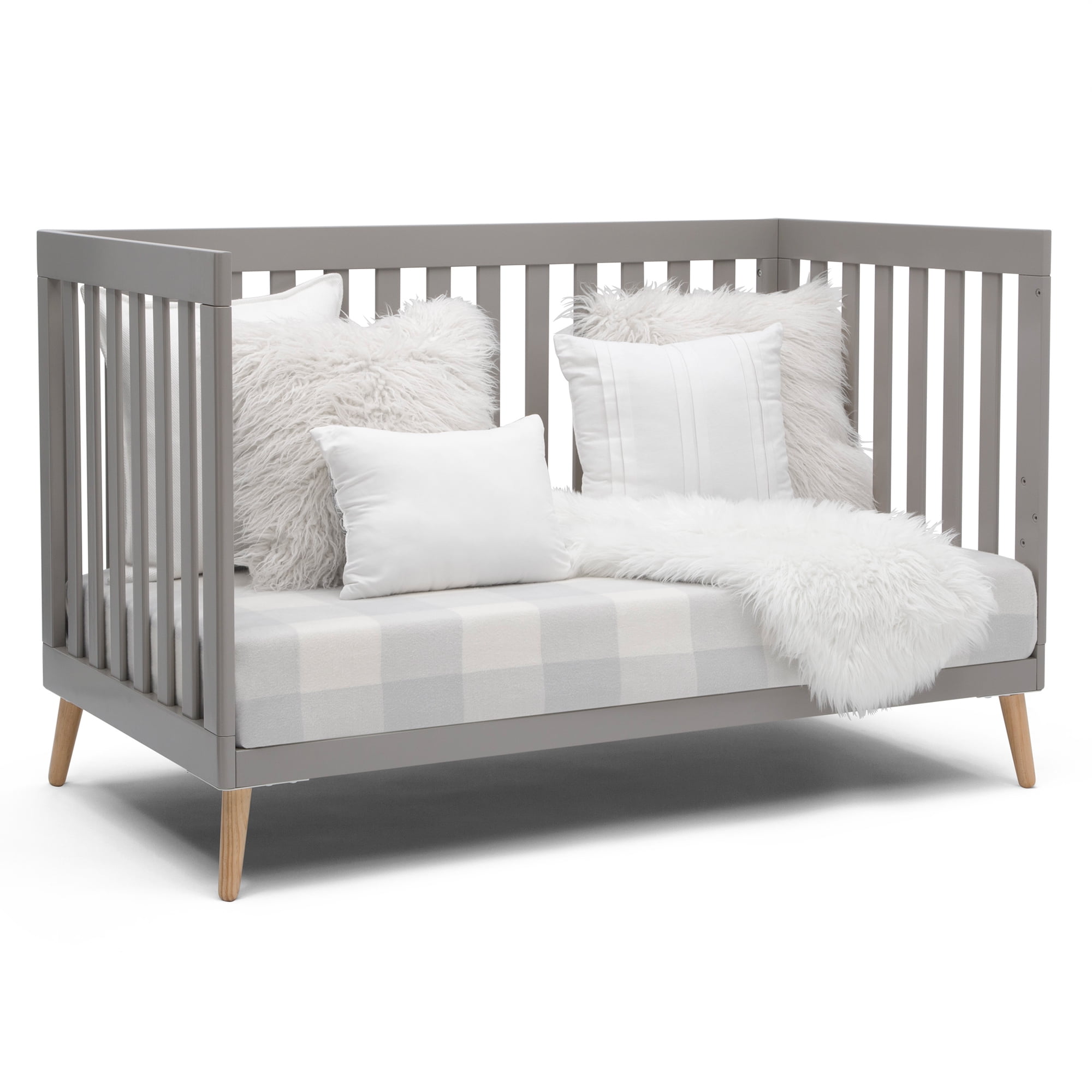 Delta Children Essex 4-in-1 Convertible Baby Crib, Grey/Natural Legs