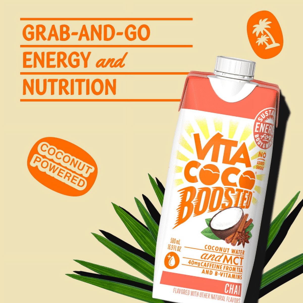 Vita Coco Boosted Coconut Water, Chai, 16.9oz Tetra