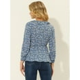 thumbnail image 4 of INSPIRE CHIC Blouse à Volants pour Femme à Col en V, Fleurie, à Nouer Soi-Même, Portefeuille, Haut Péplum Bleu Gris P, 4 of 6