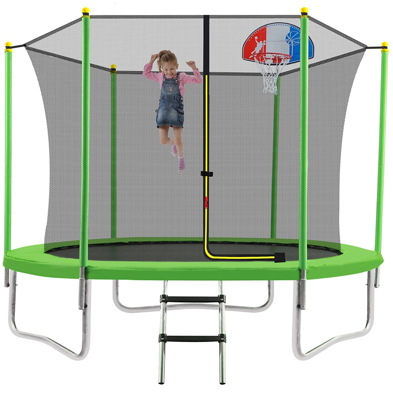 Private Jungle 10FT Trampoline, Jump Recreational Trampolines with Enclosure Net, Ladder and Basketball Hoop for Kids Family - Green Private Jungle 10FT Trampoline, Jump Recreational Trampolines with Enclosure Net, Ladder and Basketball Hoop for Kids Family - Green