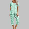 thumbnail image 2 of Lounge Sets for Women Two Piece Casual Floral Print Short Sleeved Round Neck and Cropped Pants Set, 2 of 7