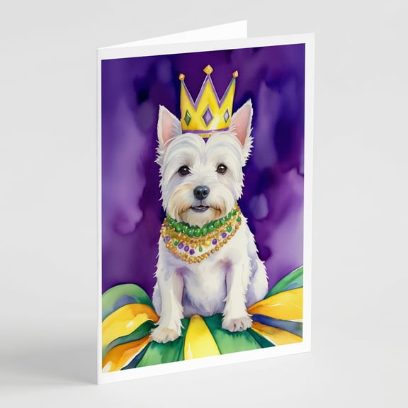 Westie King of Mardi Gras Greeting Cards Pack of 8 7 in x 5 in