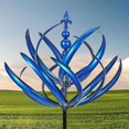 thumbnail image 4 of Spinner de viento de 35 pulgadas para esculturas de viento cinético de metal de patio y jardín, regalo de decoración de patio de loto azul, decoración al aire libre, 4 of 5