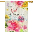 thumbnail image 1 of With God All Things Are Possible Spring Summer Floral Garden Flag 28x40 Inch, Double Sided Welcome Garden Flag, Peony flowers Butterfly Outdoor Outside Patio Farmhouse Lawn Yard Decoration, 1 of 6