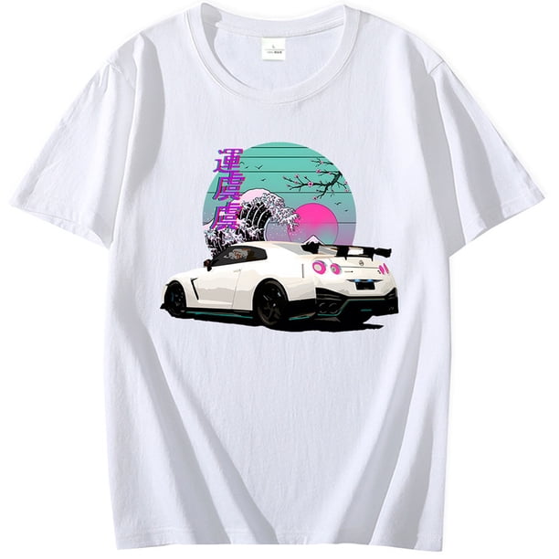 Camiseta de Anime Initial D para hombre camisa con estampado de coche R35 Skyline GTR Vaporwave JDM Legend manga corta de algodón
