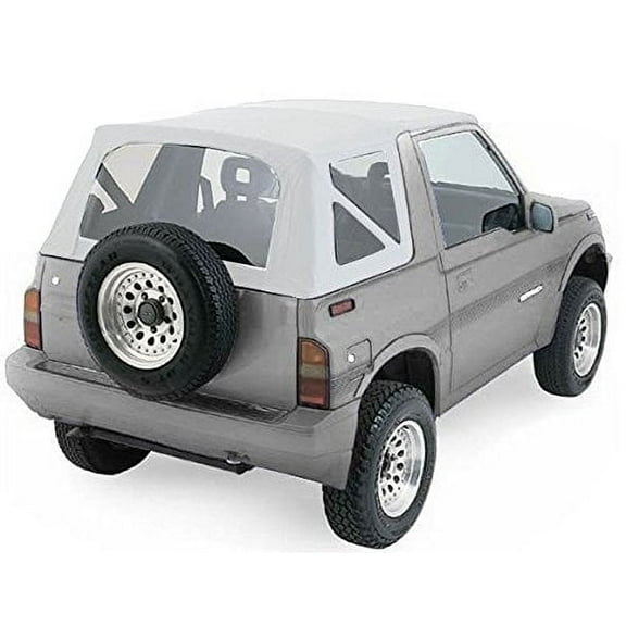 Sierra Offroad Soft Top Replacement for Suzuki Sidekick & Chevrolet Tracker 1986-1994, Leather Grain Vinyl, White, Clear Windows